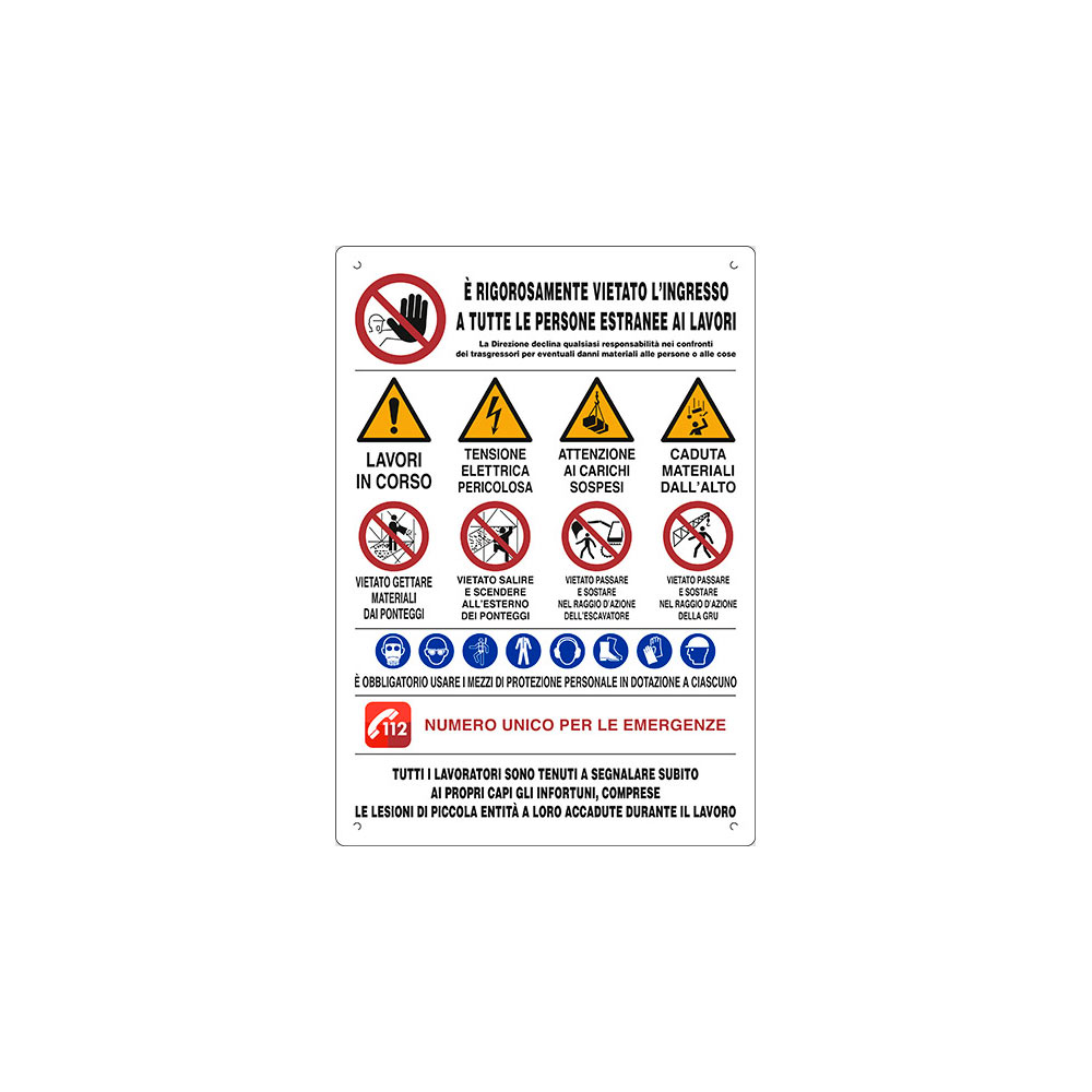 F305216800030 Cartello cantieri edili 12 SIMBOLI PERSONALIZZATO MECSTORE 800X600 mm Eurosignals
