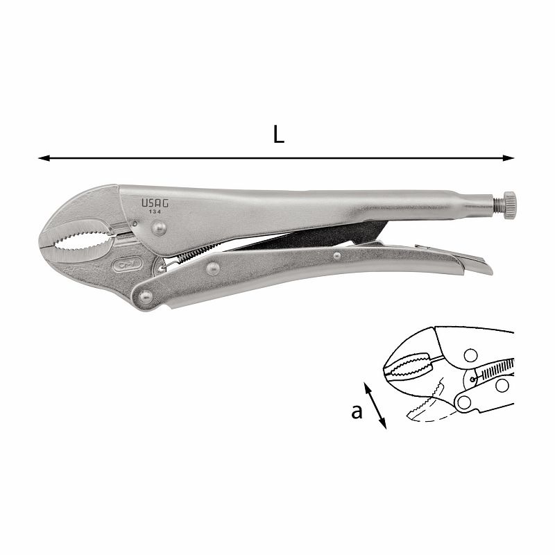 F3054100002 PVS Pinze regolabili autobloccanti con ganasce concave, misura: 134 - 250 - Art. U01340002 Usag