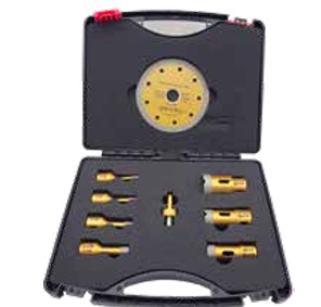 F3034117099 SET FRESE DIAMANTATE 6-8-10-12-20-25-35 mm con disco 115mm per piastrelle cod.117099 Prof.it/Mistral