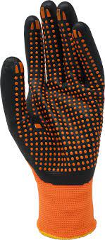 F3046E5204CTG9 Guanti EDIS art.E52.04/C Taglia 9 in PE puntinato nero/arancio Cenigomma