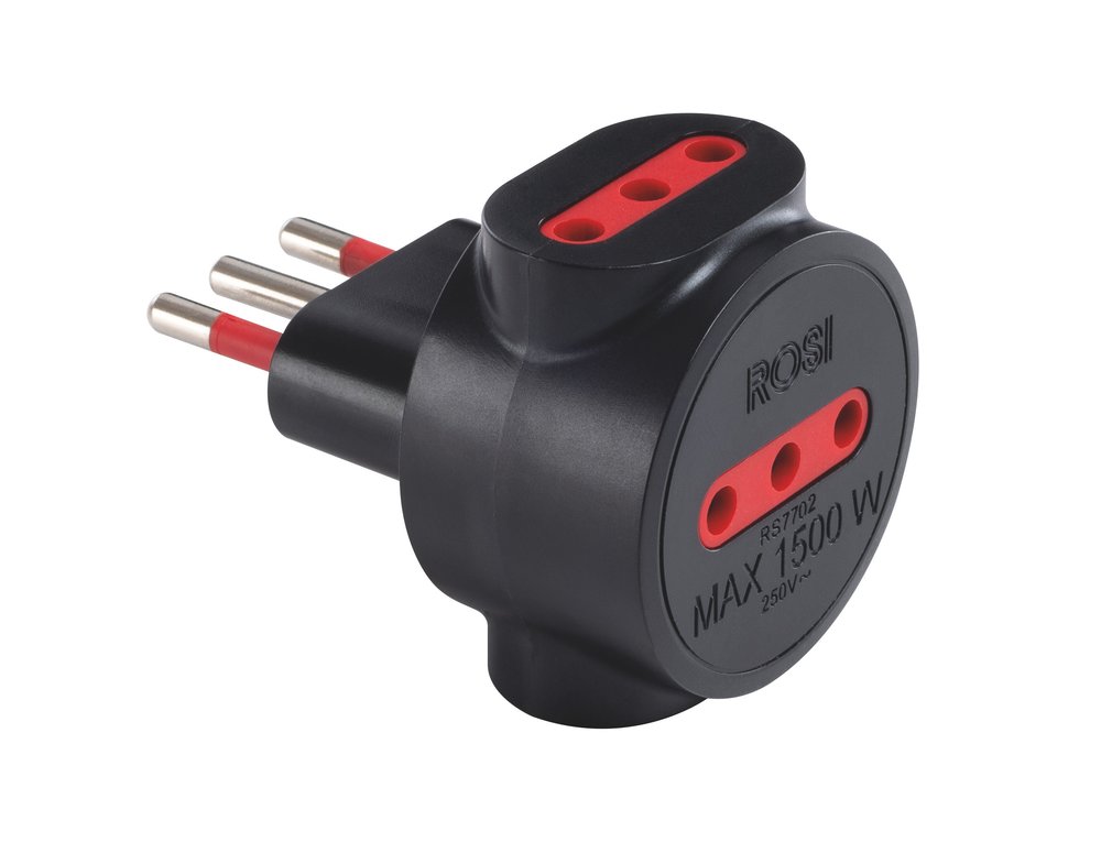 F3764100022 PVS ADATTATORE TRIPLO EMILIA SPECIALIST - 3 PRESE 10A SPINA 10A 250V P11 - S11 NERO Art. RS7702N Rosi