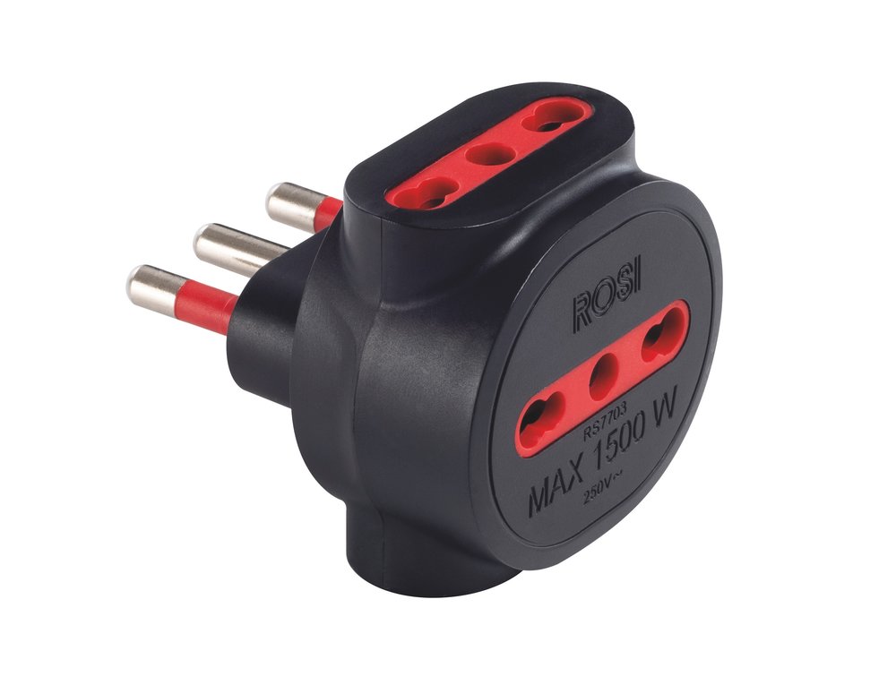 F3764100024 PVS ADATTATORE TRIPLO EMILIA SPECIALIST - 3 PRESE 10/16A SPINA 16A 250V P17/11 - S17 NERO Art. RS7703N Rosi
