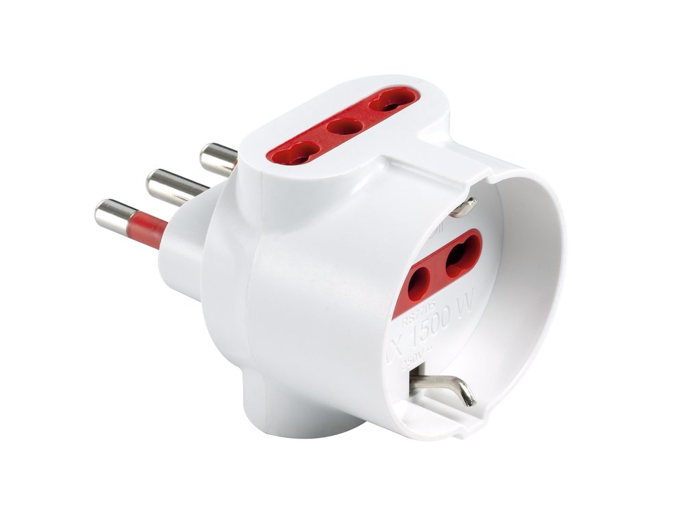 F3764100025 PVS ADATTATORE TRIPLO EMILIA SPECIALIST - 3 PRESE 10/16A - SPINA 16A 250V P40-P17/11-S17 BIANCO Art. RS7705B Rosi