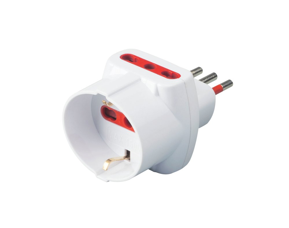 F3764100031 PVS TRIPLA CON SPINA 10A, 2 PRESE 10/16A E 1 PRESA SCHUKO BIVALENTE, DISP DI PROTEZIONE - BIANCO Art. RS78045T Rosi