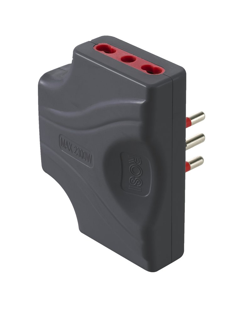 F3764100037 PVS TRIPLA EXTRAPIATTA EMILIA SPINA 10A 2P+T - 3 PRESE BIV 10/16A 2P+T - DISP PROTEZIONE- NERO Art. RS78133T Rosi