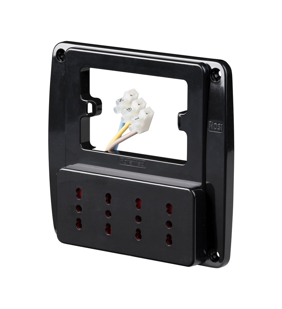 F3764100050 PVS MULTIPRESA DA PARETE EMILIA SMART CON 4 PRESE BIVALENTI 10/16 A NERA ADATTA PER SCATOLA 3 POSTI - NERA Art. RS94131 ...