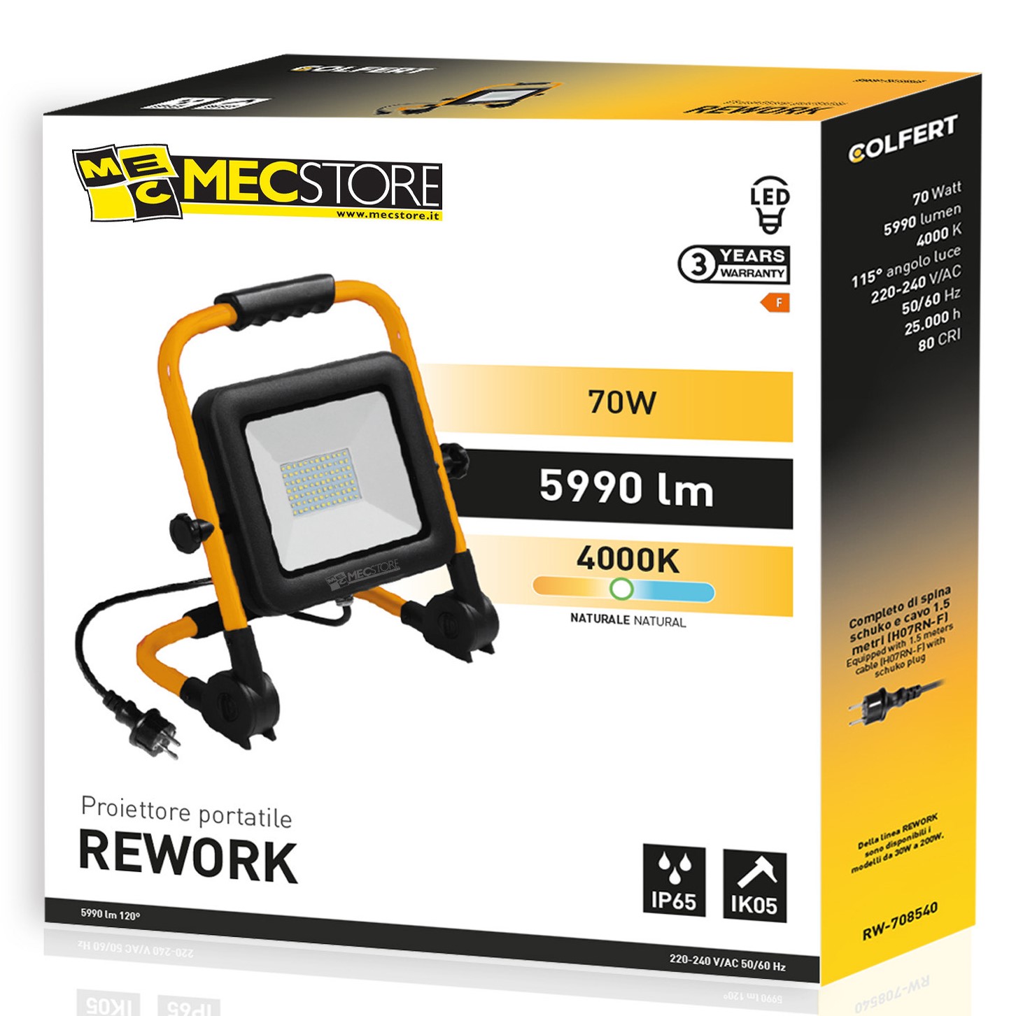 F39751078 FARETTO/PROIETTORE a LED PORTATILE mod. REWORK 70W - 4000K - 5990lm personalizzato MECSTORE