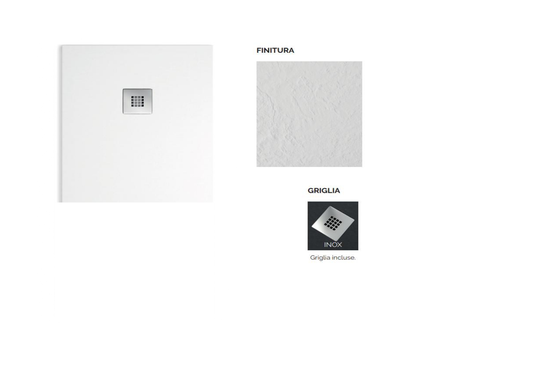 E3951PD10090BI PIATTO DOCCIA 100X90 sp.3cm BIANCO in RESINA con griglia acciaio inox compreso di PILETTA ARKITEA