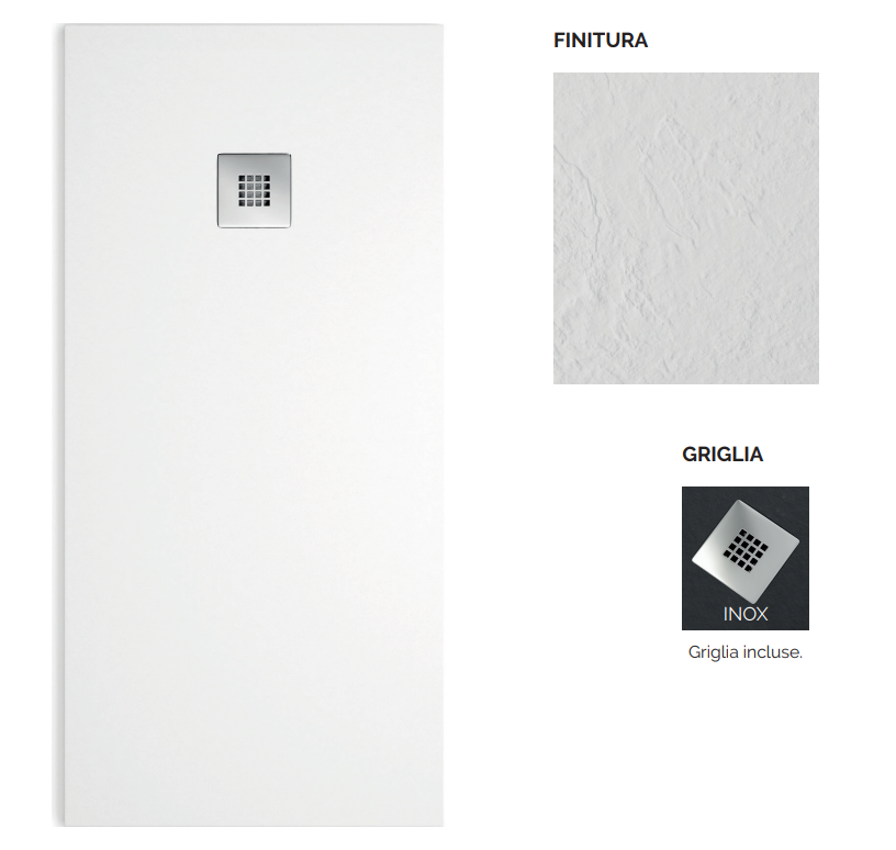 E3951PD14090BI PIATTO DOCCIA 140X90 sp.3cm BIANCO in RESINA con griglia acciaio inox compreso di PILETTA ARKITEA