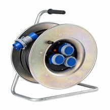 F3764100143 PVS AVVOLGICAVO IN METALLO 50MT CAVO H07RNF 3G2,5 CON 3 PRESE 16A 3P 220V IP67 + DISGIUNTORE TERMICO Art. 5053 Rosi