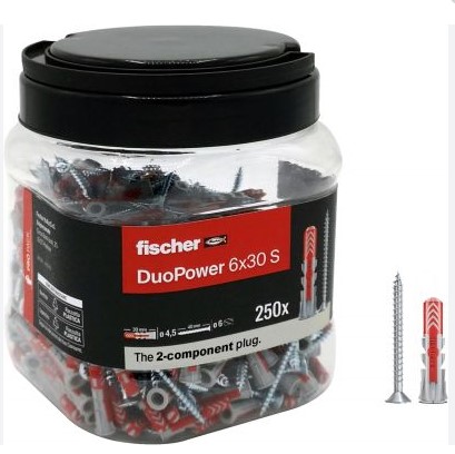 F3633572885 FISCHER TASSELLO DUOPOWER 6x30 in BARATTOLO 250PZ in nylon Art.572885 Fischer