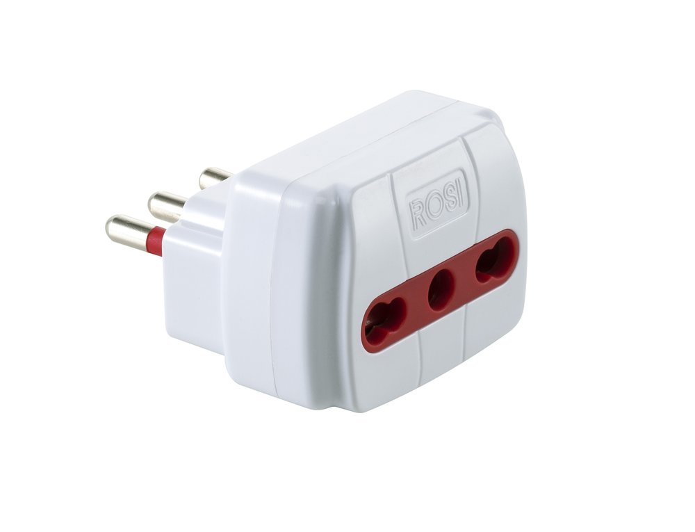 F3764100034 PVS ADATTATORE SEMPLICE SPINA 10A 2P+T - PRESA BIV 10/16A 2P+T - DISP DI PROTEZIONE - BIANCO Art. RS78025T Rosi