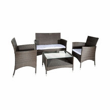 F36470002 SET MOBILI GIARDINO CAPRERA divano 2 posti+2poltrone+tavolo in vetro in polyrattan sintetico marrone art.750/5ME 3MB-Bia...